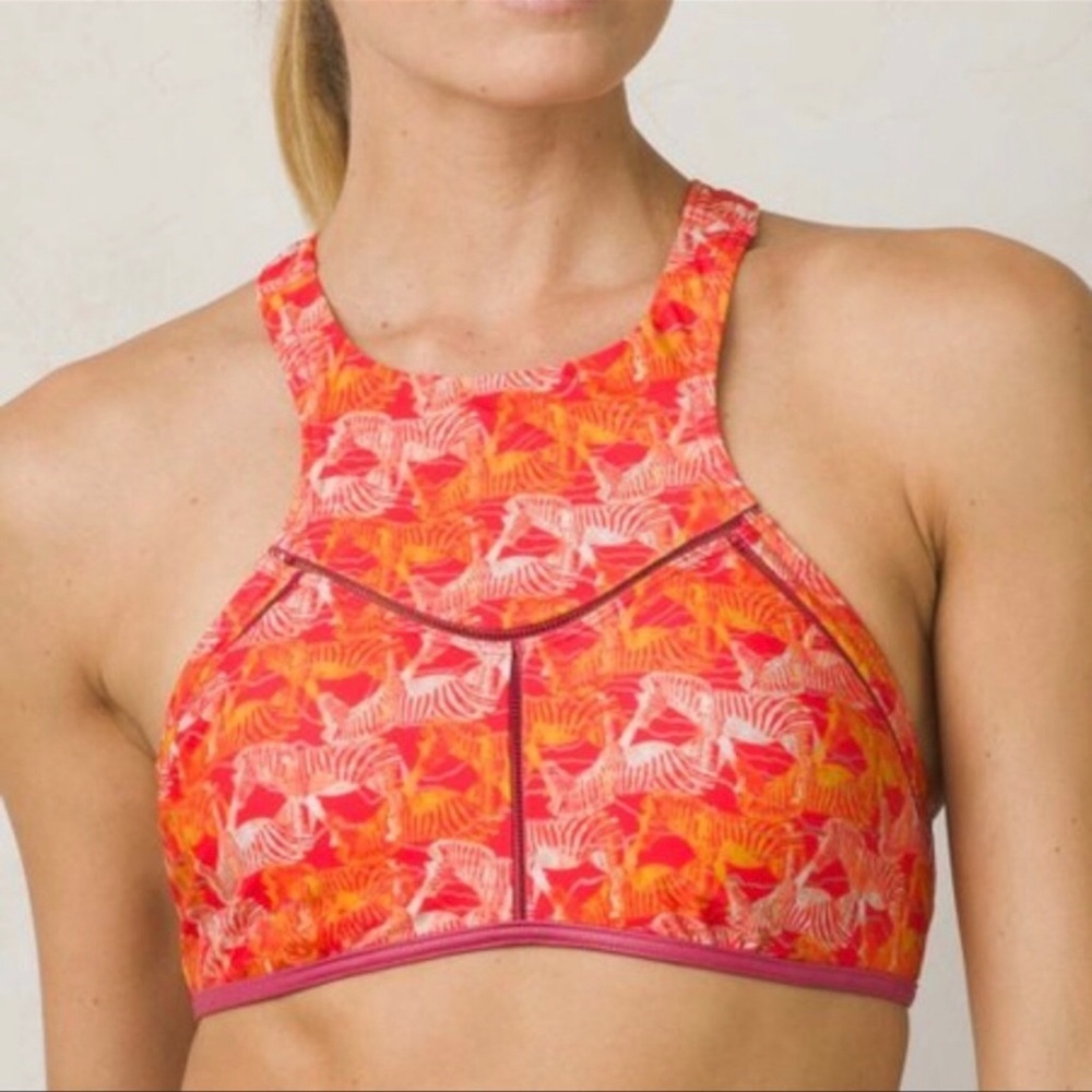 PRANA NWT Azra High Neck Bikini Top Pink Zebra Safari Print Small